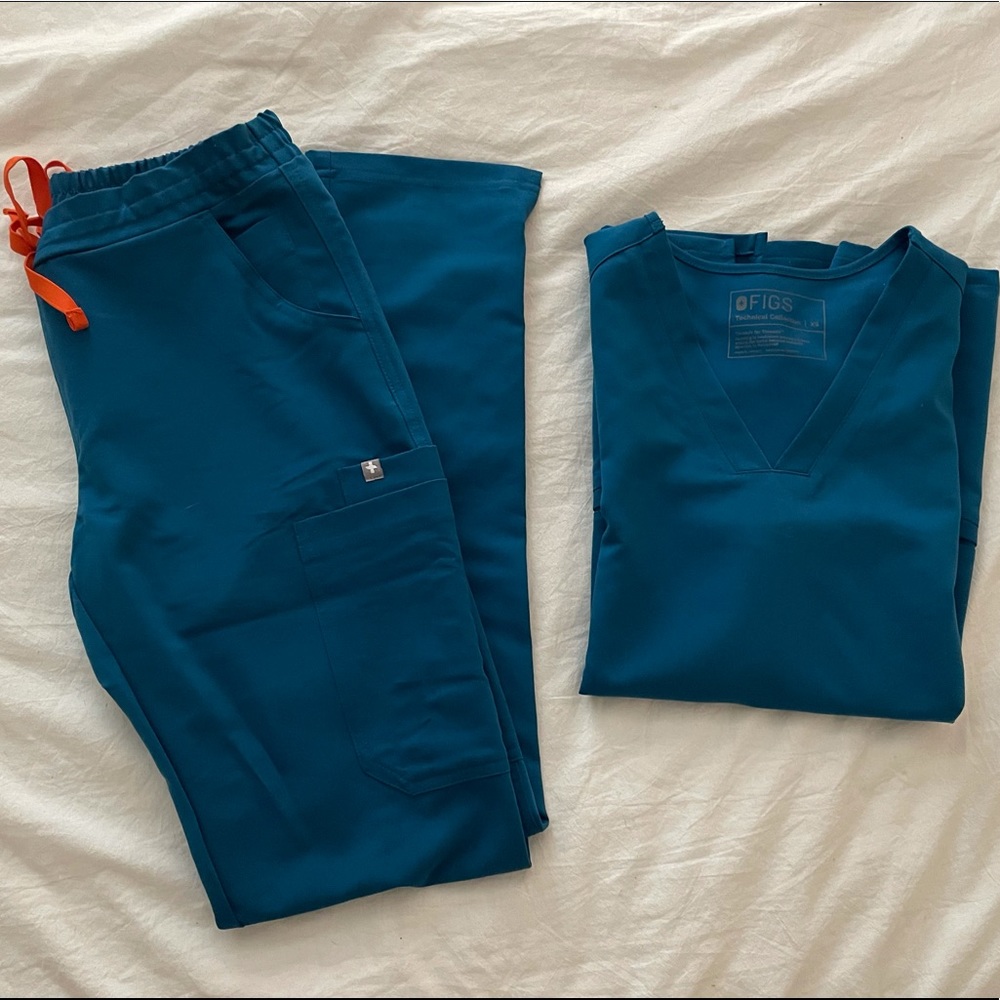 Figs Alps Blue Casma Top and Skinny Pants XS Set